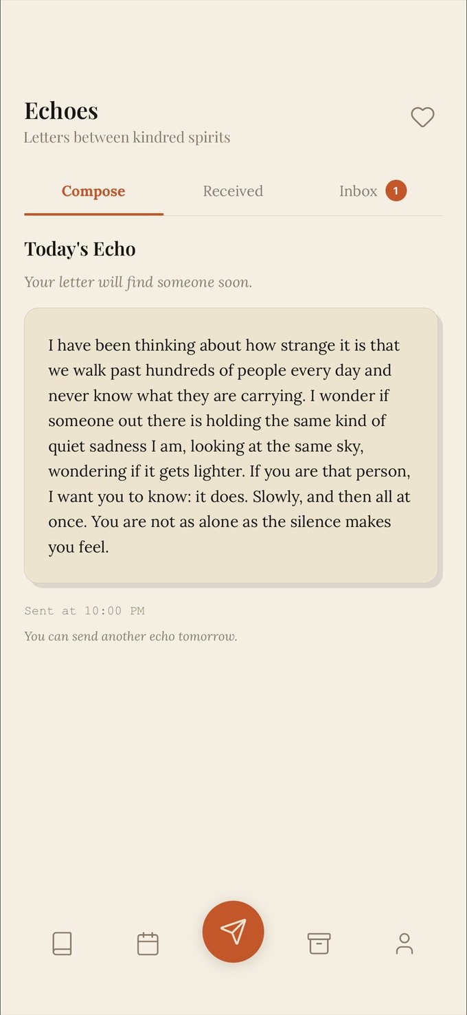 Echoes screen: anonymous letter exchange